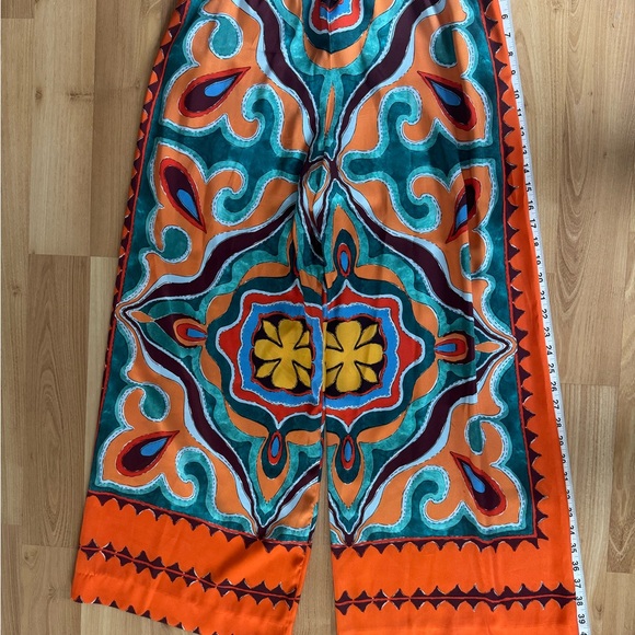 ZARA Vibrant Orange Wide-Leg Printed Palazzo Pants - Picture 4 of 6